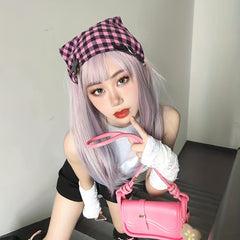 Y2K Plaid Pattern Triangle Scarf Vintage Headband Turban Bandana Women Head Wrap