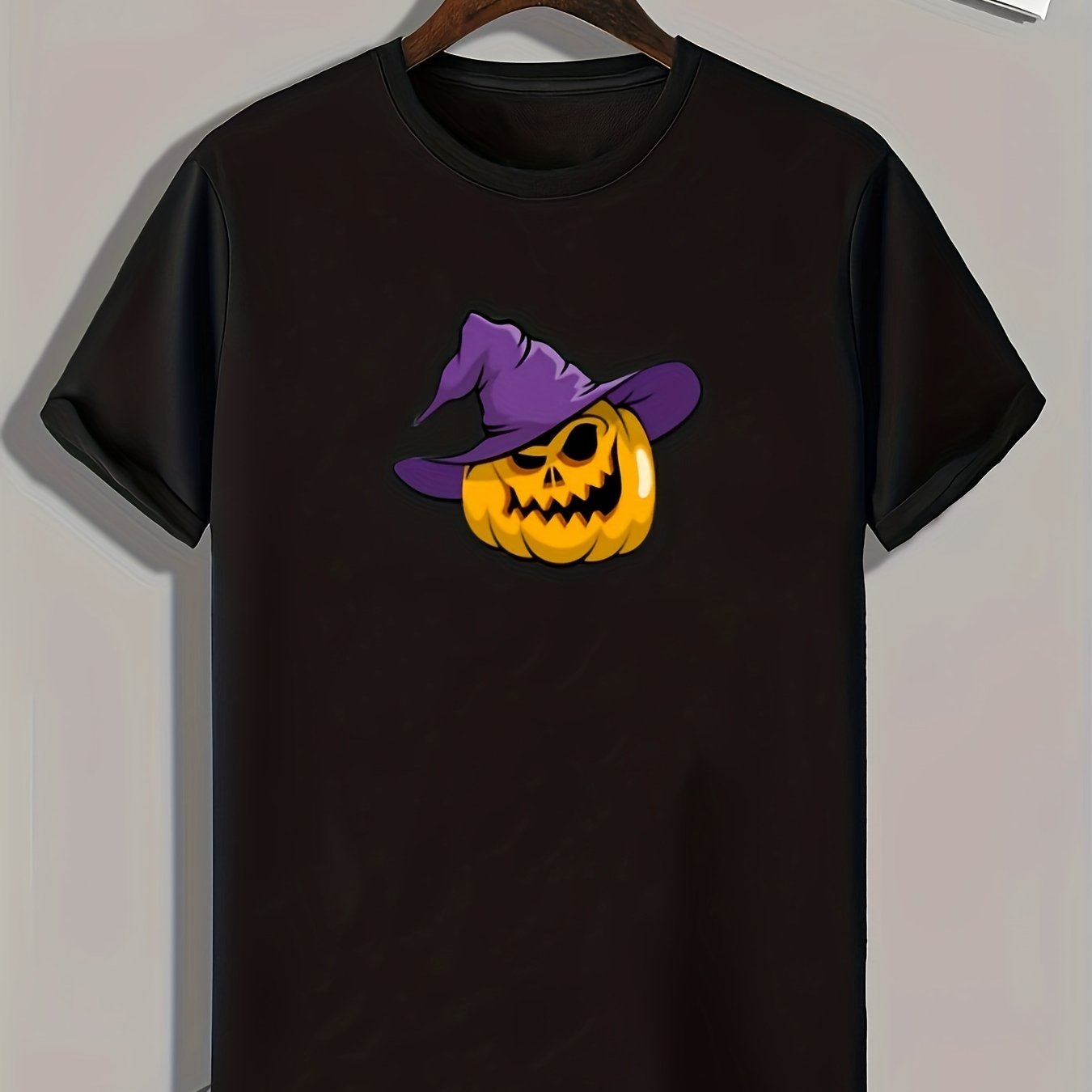 Halloween Pumpkin & Witch Hat Graphic Tee Men's Casual Comfy T-shirt