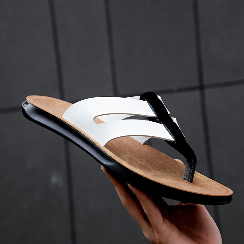 Unisex Leather Flip Flops Durable Lightweight Non Slip Sandals