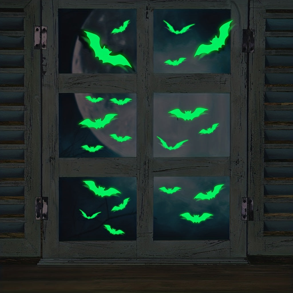 16pcs 3D Glow Dark Bat Halloween Decor Stickers Window Decals