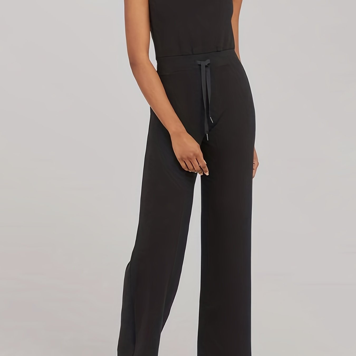 Keyhole Drawstring Jumpsuit Casual Sleeveless Wide Leg Jumpsuit