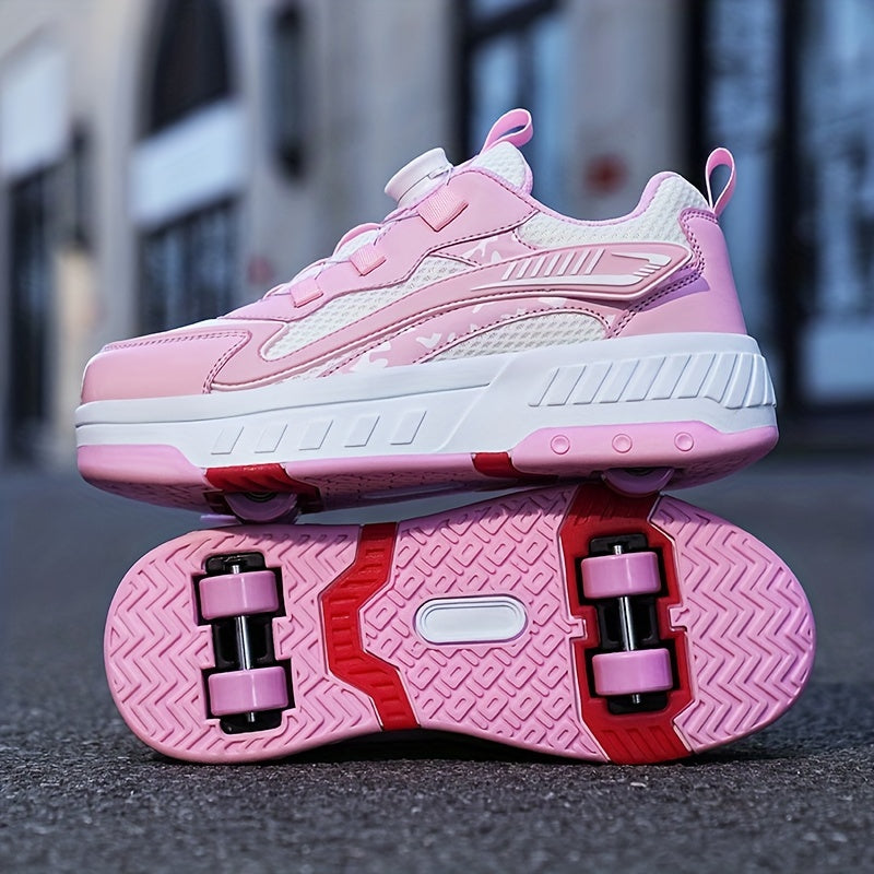 Girl's Mesh Roller Shoes Rotating Buckle Skate Sneakers