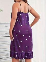 Heart Print Ruffle Trim Cami Sleep Dress