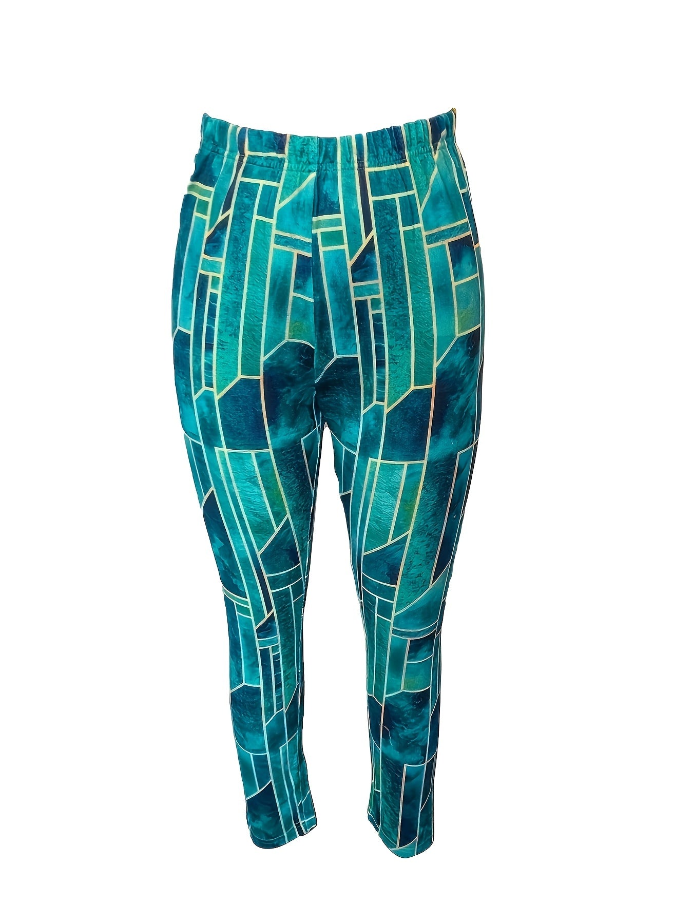 Geo Print Skinny Leggings Casual Elastic Waist Stretchy Leggings