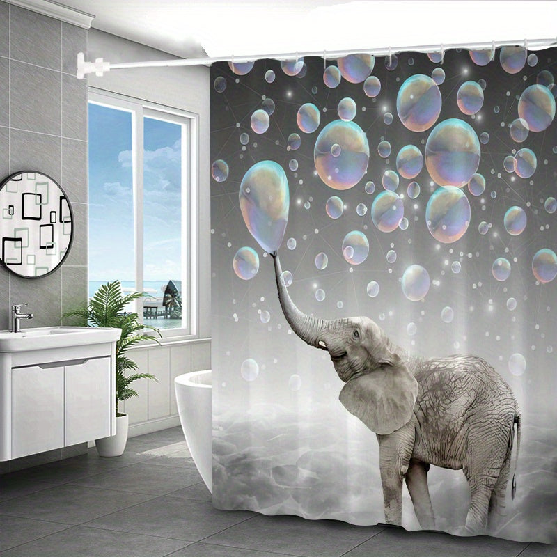 Funny Elephant Shower Curtain Waterproof Fabric Bath Curtain
