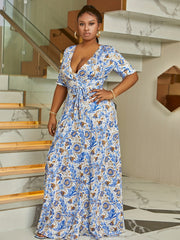 Allover Print Short Sleeve Maxi Dress