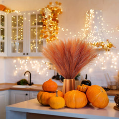 6pcs Orange Pampas Grass Decor Faux Burnt Orange Fall Boho Wedding