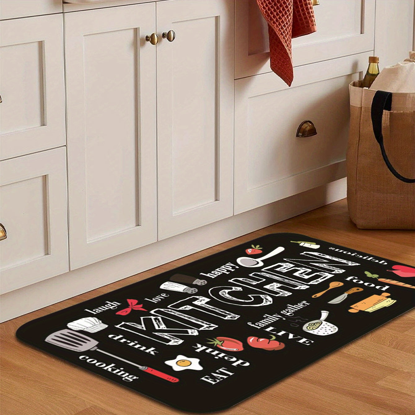 Kitchen Floor Mat Kitchenware And Food Pattern Rug Modern Kitchen Rug