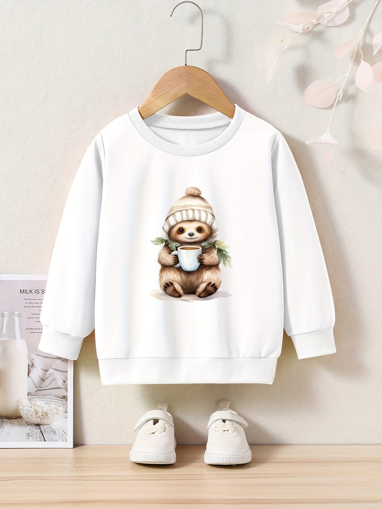 Cartoon Koala Pattern Crew Neck Long Sleeve Sweatshirt Pullover For Girls Kids