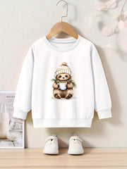 Cartoon Koala Pattern Crew Neck Long Sleeve Sweatshirt Pullover For Girls Kids