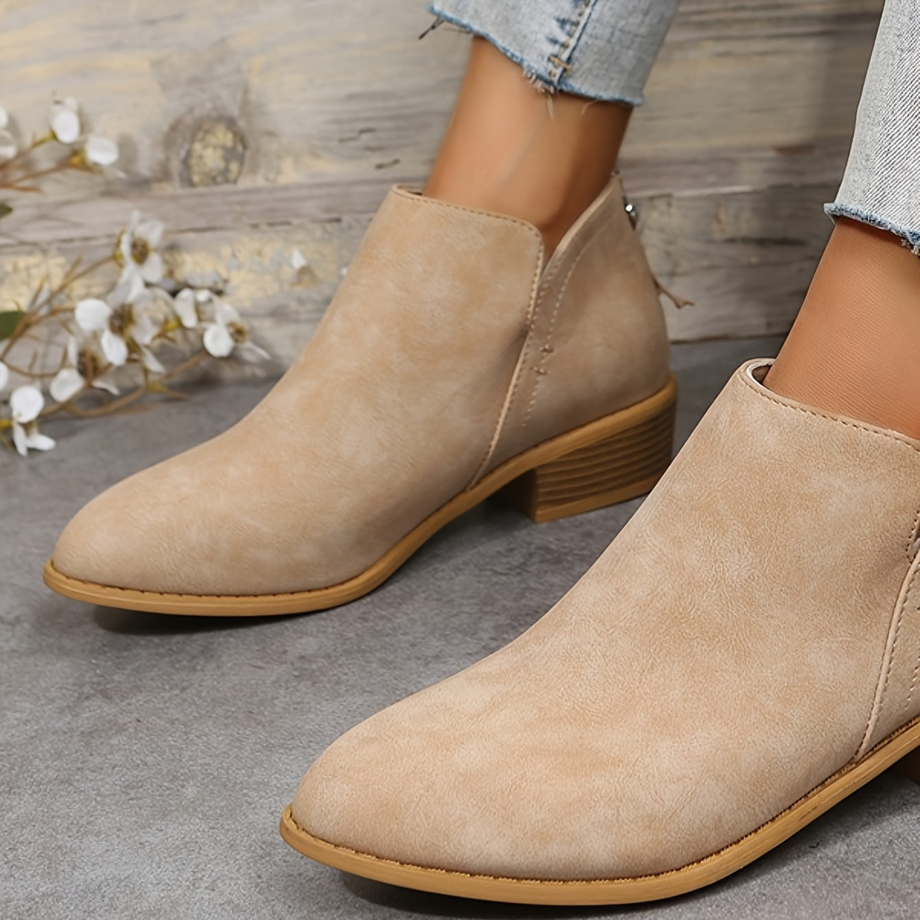 Block Heel Pointed Toe Ankle Boots - Women's Outdoor Footwear