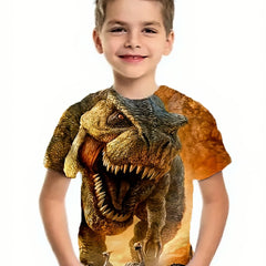 Dinosaur Graphic T Shirt for Kids Short Sleeves Slightly Stretchy