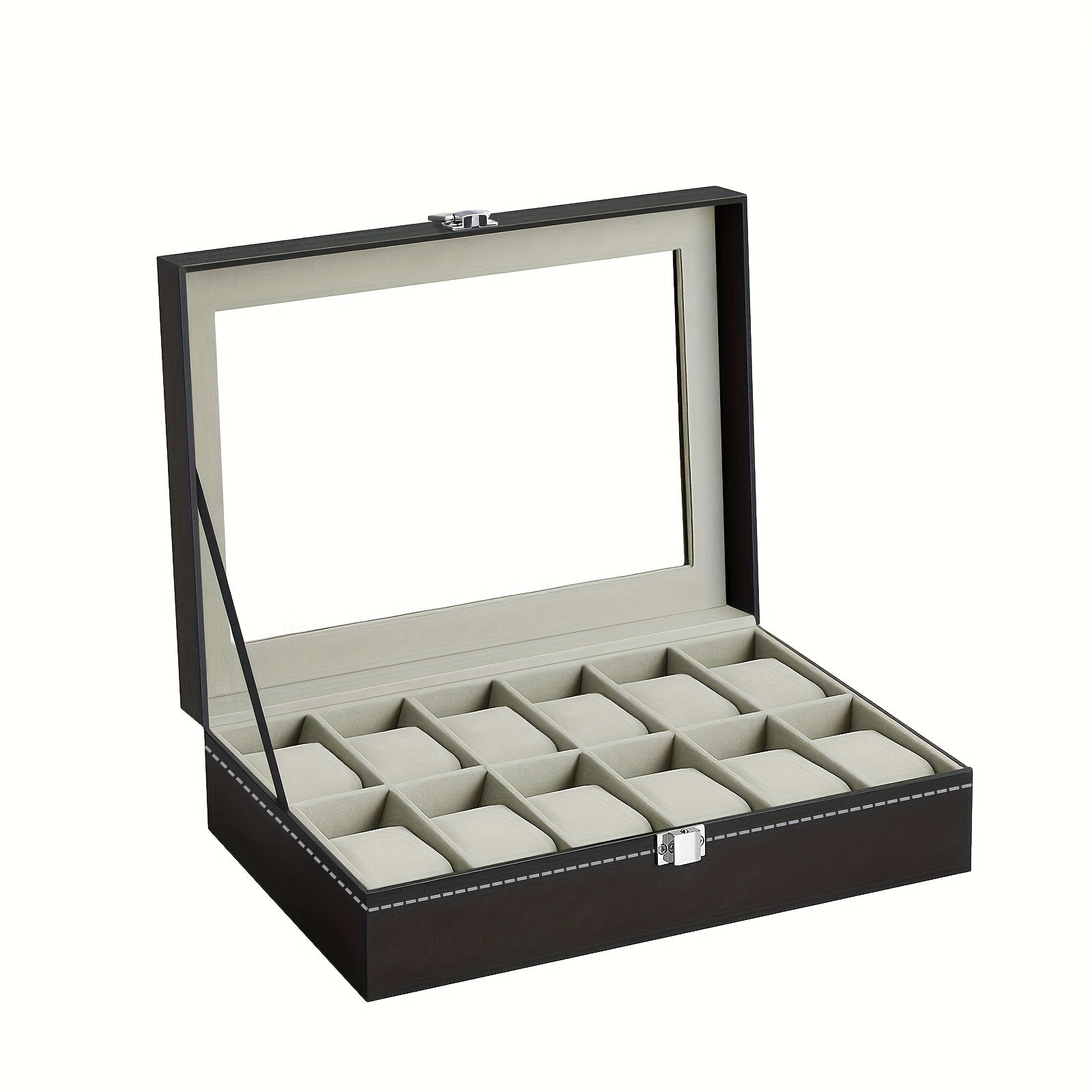 12 Slot Gray Watch Storage Box PU Leather Wrapped