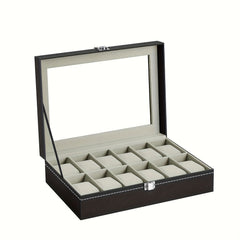12 Slot Gray Watch Storage Box PU Leather Wrapped