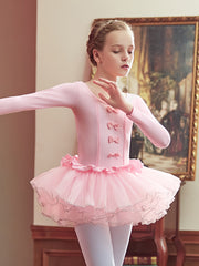 Girls Long Sleeve Ballet Leotard Tutu Dress For Dance Performance