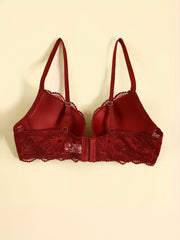 Floral Lace Push Up Bra with Scallop Trim