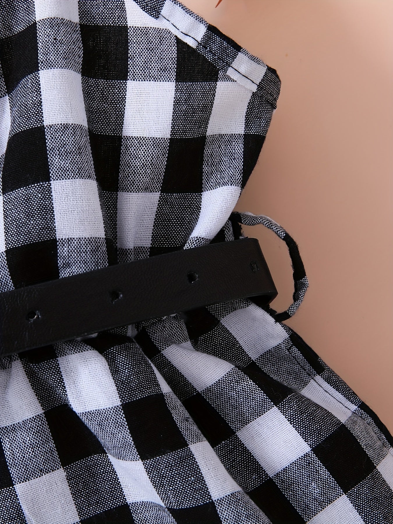 Toddler Girls Plaid Cami Rompers Jumpsuits With Belt