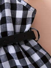 Toddler Girls Plaid Cami Rompers Jumpsuits With Belt