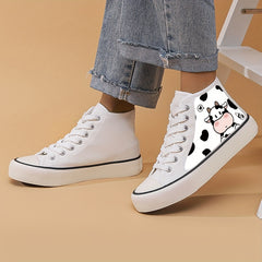 Girl's Cartoon Cow High Top Skate Shoes