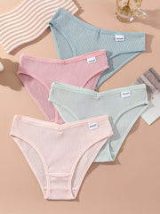 4 Pcs Ribbed Briefs Seamless Mid Rise Panties Women's Lingerie