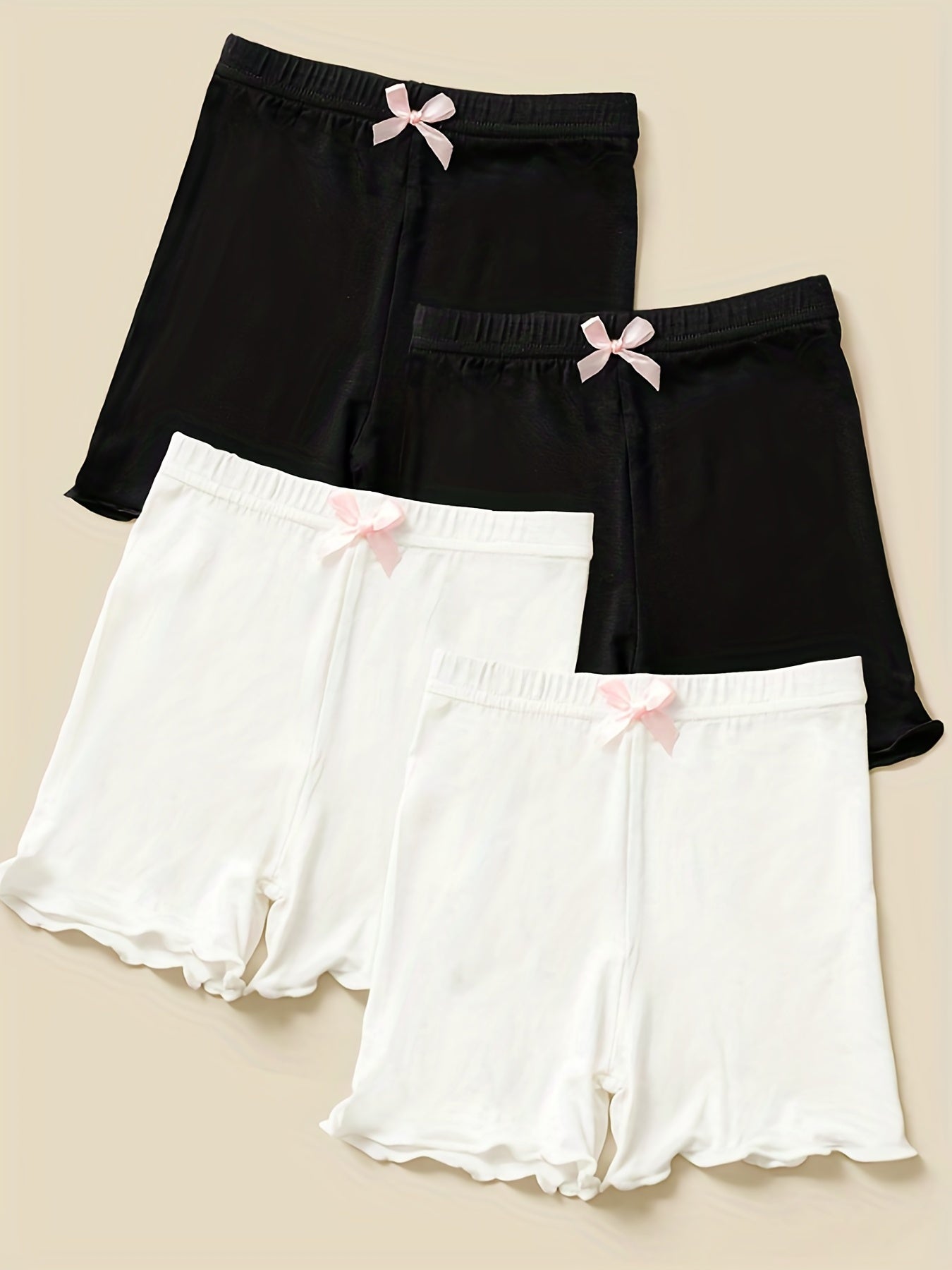 4pcs Girls Bowtie Bottoming Safety Shorts Elastic Waist