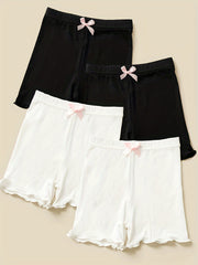 4pcs Girls Bowtie Bottoming Safety Shorts Elastic Waist