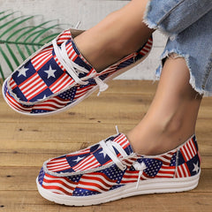 Women's Flag Pattern Canvas Shoes Casual Lace Up Outdoor Loafers Lightweight