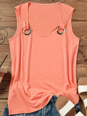 Solid Ring Linked Strap Tank Top Crew Neck Sleeveless Tank Top