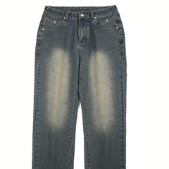 Vintage Distressed Jeans Men's Casual Straight Leg Denim Pants
