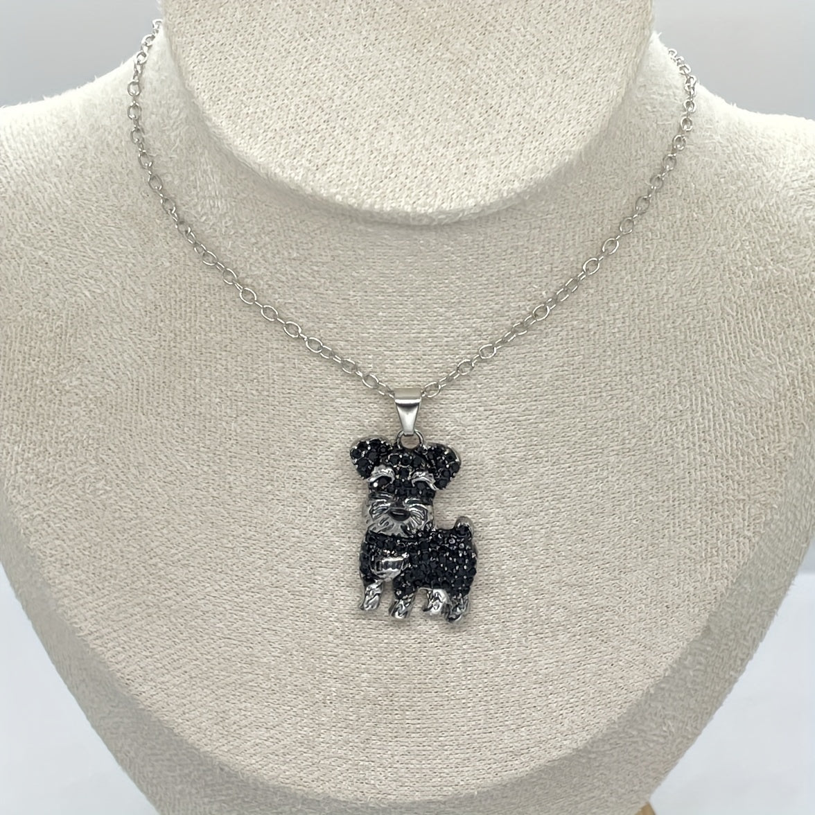 Schnauzer And Rhinestone Pet Pendant Necklace Dog Animal Jewelry