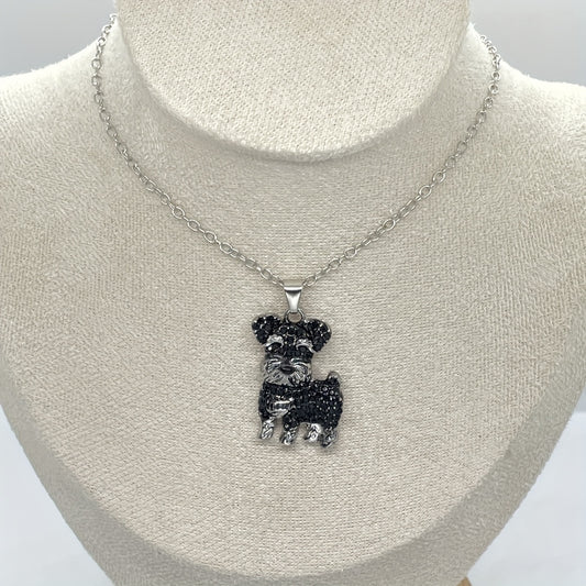 Schnauzer And Rhinestone Pet Pendant Necklace Dog Animal Jewelry