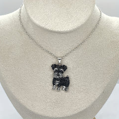 Schnauzer And Rhinestone Pet Pendant Necklace Dog Animal Jewelry