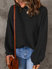 Casual Sweater Women's Plus Solid Lantern Sleeve Round Neck Jumper