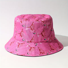Double Sided Flamingo Embroidery Bucket Hat for Men Women