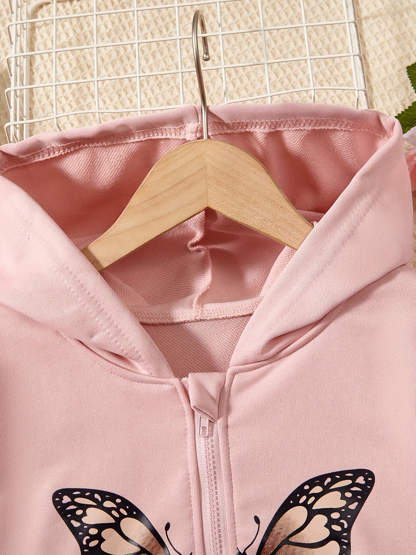 Girls' Butterfly Print Zipper Hoodie for Outdoors