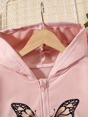 Girls' Butterfly Print Zipper Hoodie for Outdoors