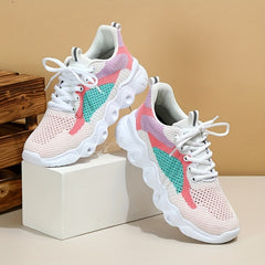 Women's Colorblock Sneakers Breathable Casual Lace Up Lightweight Running Shoes