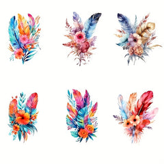 6pcs Watercolor Feather Iron on Transfer Stickers