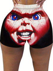 Graphic Print Skinny Shorts Yoga Casual Summer Shorts Women's Clothing
