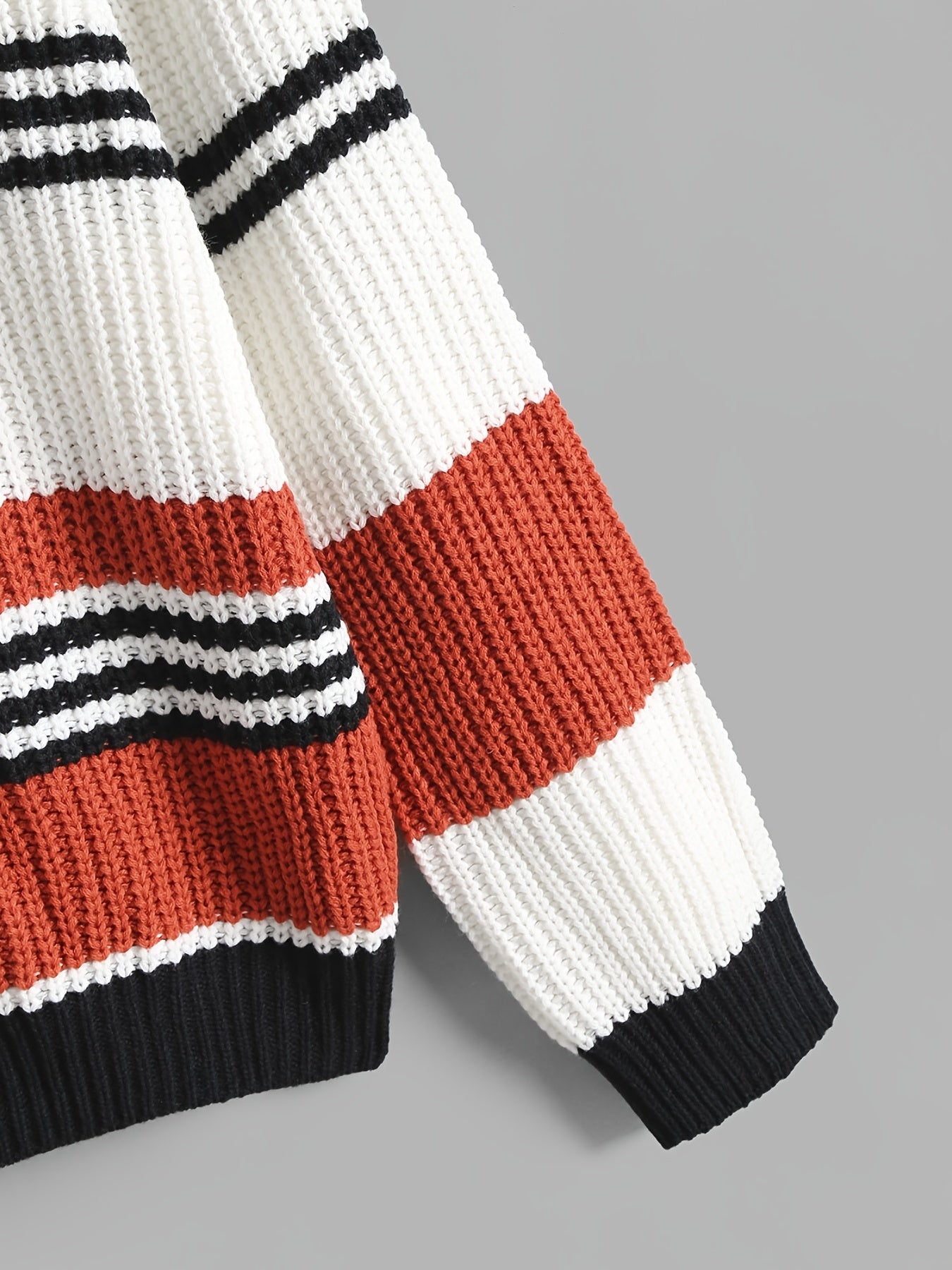 Colorblock Long Sleeve Knit Pullover Sweater Women's Plus