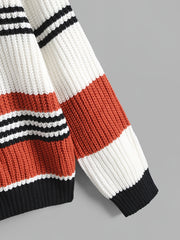 Colorblock Long Sleeve Knit Pullover Sweater Women's Plus