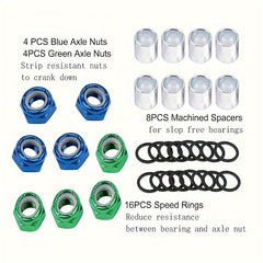 Longboard & Skateboard Hardware Kit with Nuts, Axle Washers, Precision Spacers