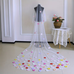Colorful Floral Boho Bridal Veil for Hawaiian Theme