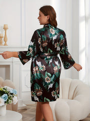 Silk Satin Belted Robe & Cami Dress Loungewear Set