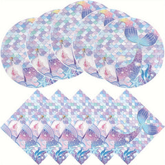 50pcs Ocean Theme Party Supplies Plates and Napkins Set for Birthday Party