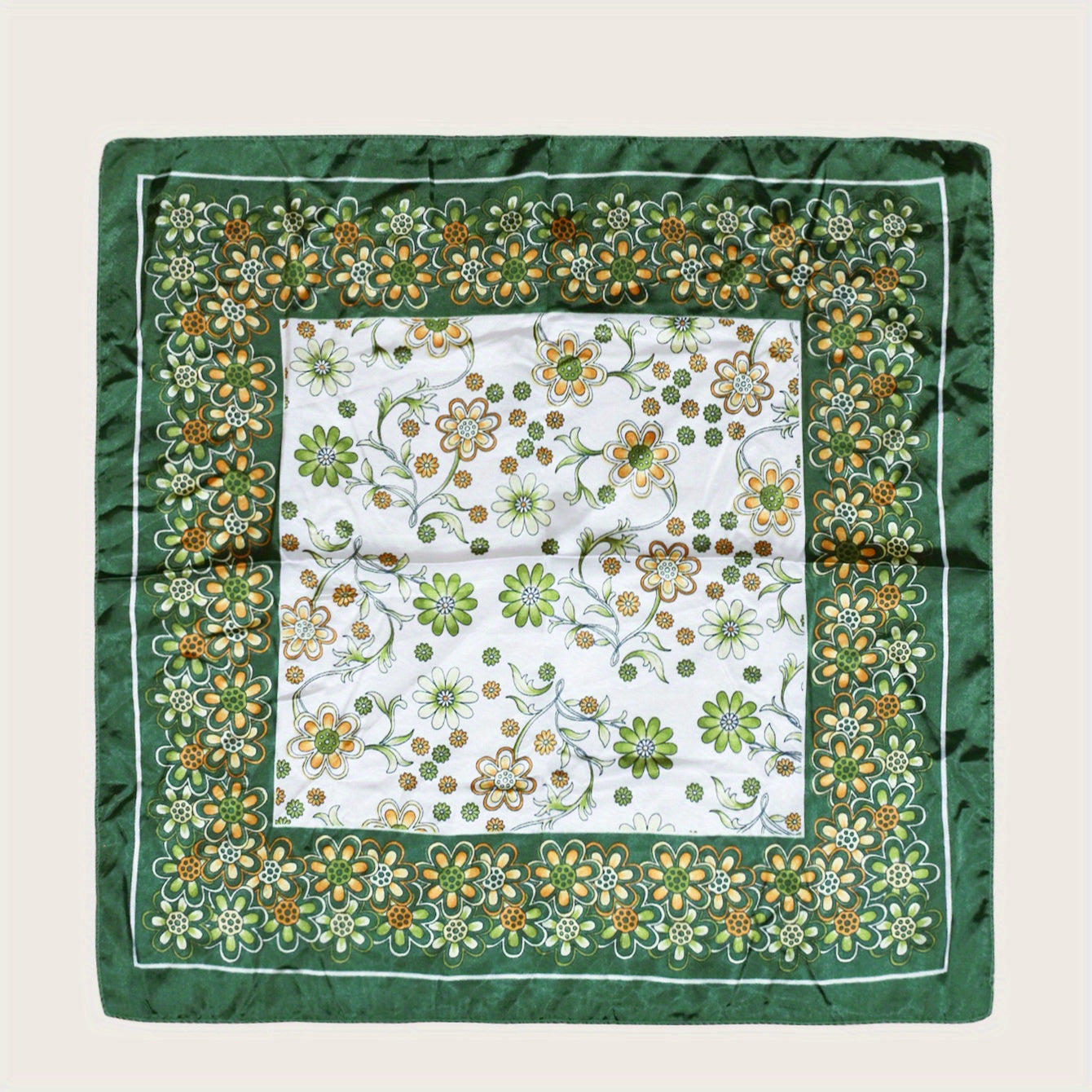 Flower Print Striped Bandana Classic Shawl Satin Square Scarf Neckerchief