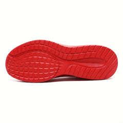 Red Knit Breathable Sneakers Lace Up Outdoor Walking Shoes