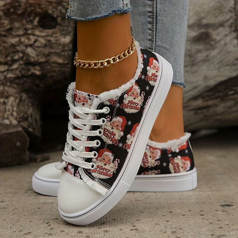 Women's Santa Claus Print Lace Up Casual Shoes