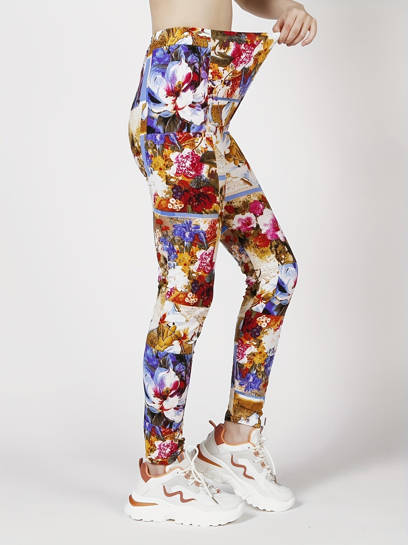 Floral Print Skinny Leggings Casual Stretchy Leggings