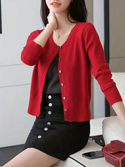 Button Front Solid Cardigan For Women